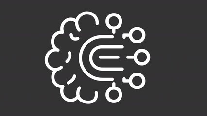 Animated digital brain white icon. Artificial intelligence line animation. Deep learning. Loop HD video with chroma key, alpha channel, transparent background. Outline motion graphic animation