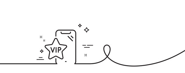 Vip phone line icon. Continuous one line with curl. Very important person smartphone sign. Exclusive privilege symbol. Vip phone single outline ribbon. Loop curve pattern. Vector