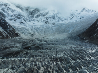 Aerial view of Batura Glacier and Batura Ice Wall, Passu, Hunza, Pakistan, Karakoram Range, Himalayas.
