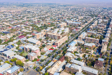 Drone view of Armavir town on sunny summer day, Armenia.