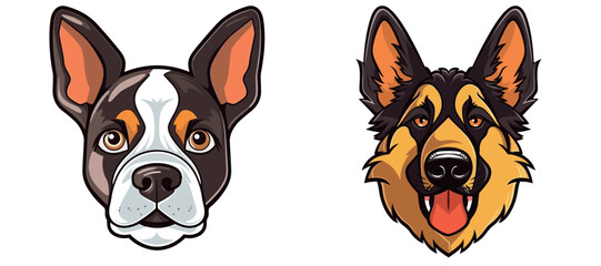 Vector illustration of a combination of different types of puppy heads