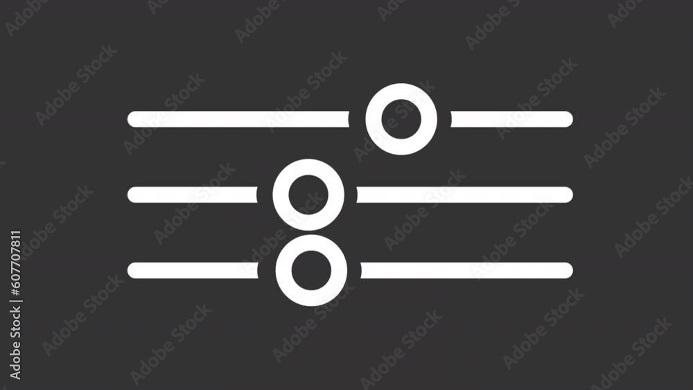 Poster animated equalizer white line icon. slider bar switching animation. media control. user preferences.