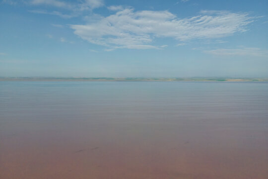 Aerial view of Lake Tuz (Tuz Golu), one of the largest hyper saline lake in the world, Central Anatolia Region, Ankara, Turkey.