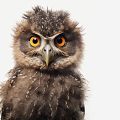 Cute baby owl isolated on a white background. Generative AI