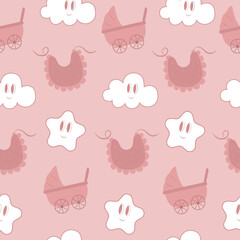 Baby shower pattern with design elements. Baby shower concept. It's a girl!