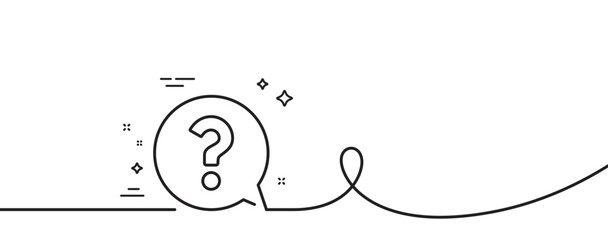 Question mark line icon. Continuous one line with curl. Help speech bubble sign. FAQ symbol. Question mark single outline ribbon. Loop curve pattern. Vector - obrazy, fototapety, plakaty