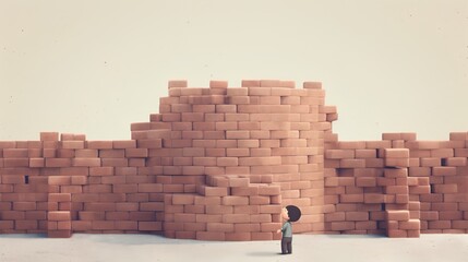 Building habits concept. A small people figure stacking bricks, metaphorically signifying the gradual construction of personal habits and the discipline required. Generative AI
