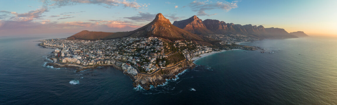 Panoramic aerial view of Atlantic Seaboard and Lion&rsquo;s Head, Cape Town, South Africa