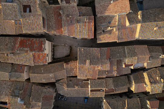 Aerial view of rooftops, Valderrobres, Teruel, Spain.