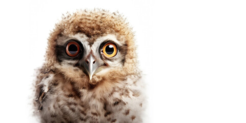 Fototapeta premium Cute baby owl isolated on a white background. Generative AI