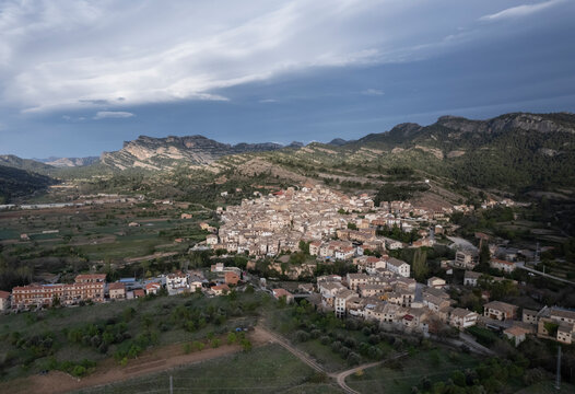 Aerial view of Beceite, Teruel, Matarranya comarca, Spain.