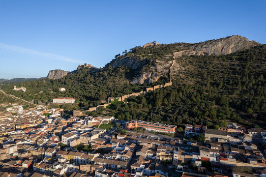 Aerial view of Castell de Xativa, Valencia, Spain.