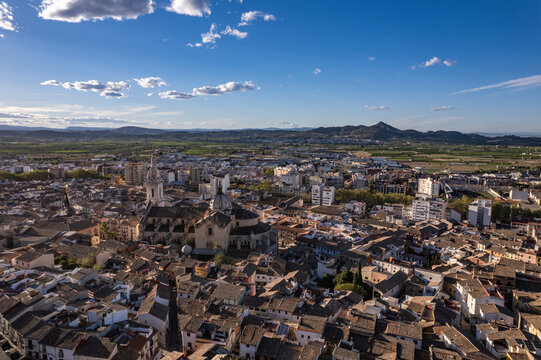 Aerial view of Collegiate Basilica of Xativa, Valencia, Spain.
