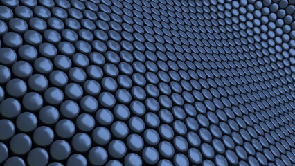 Curved abstract background made with blue dots. 3d rendering.