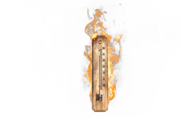 Thermometer on fire indicating an extreme temperature - obrazy, fototapety, plakaty