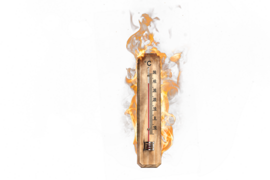 Thermometer on fire indicating an extreme temperature