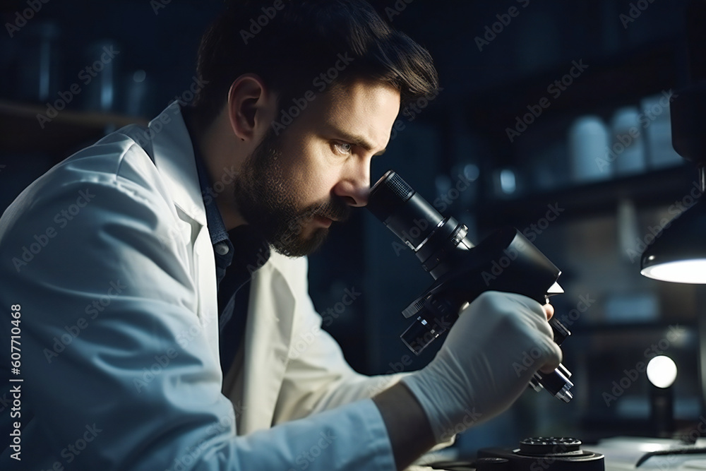 Poster young man - scientist or student in a lab. created with generative ai technology.