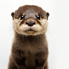 Cute baby otter isolated on a white background. Generative AI
