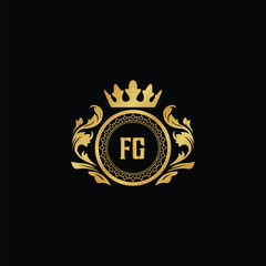 Luxury royal wing letter FA to FZ crest gold color logo vector image