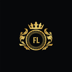 Luxury royal wing letter FA to FZ crest gold color logo vector image