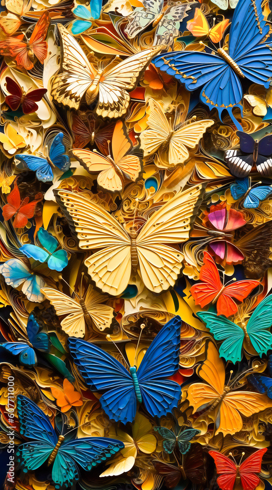 Aufkleber fantasy background image of textured colorful butterflies. created with generative ai technology.