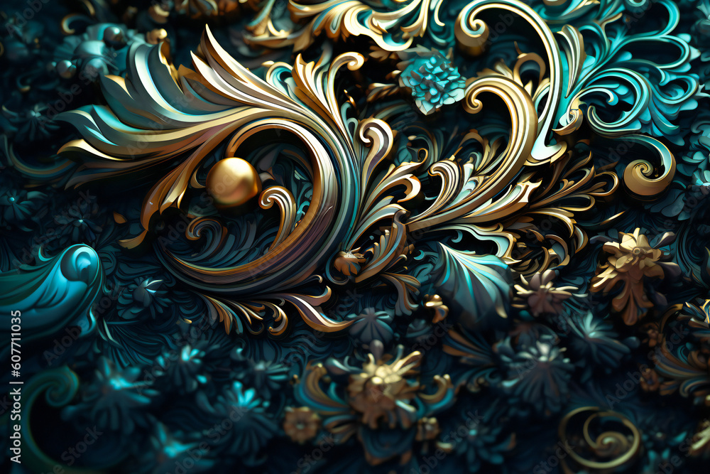 Poster abstract floral glossy textured ornament. created with generative ai technology.