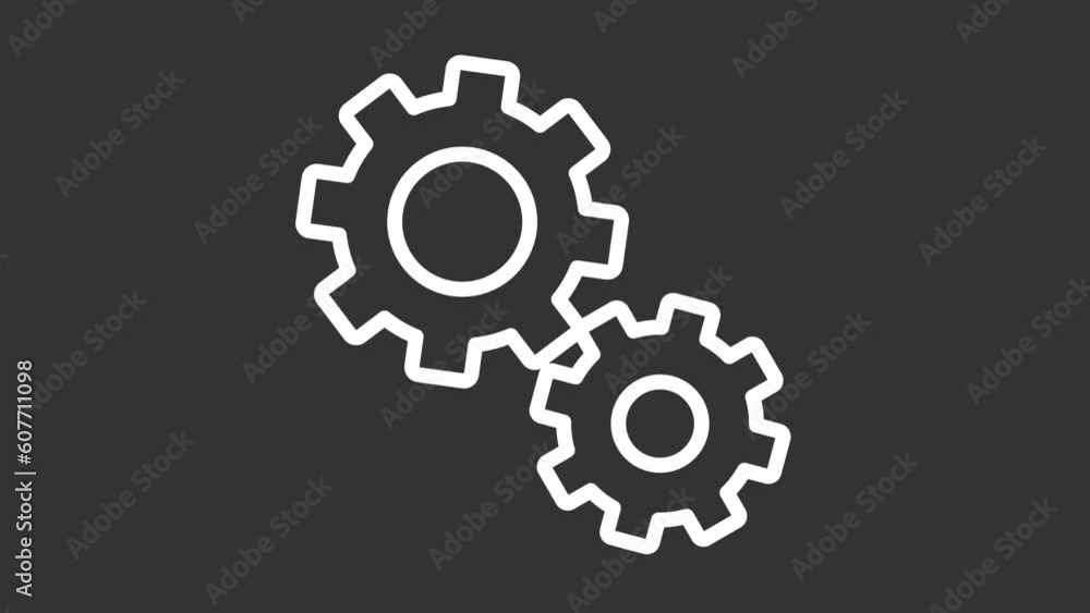 Poster animated setting white line icon. spinning gears animation. setting cogwheel. configuration tool. lo