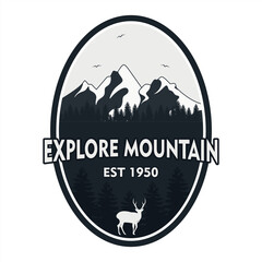 Explore Mountain Vintage Logo Emblem Black and White