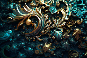 Abstract floral glossy textured ornament. Created with Generative AI technology.