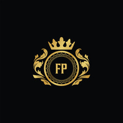 Luxury royal wing letter FA to FZ crest gold color logo vector image