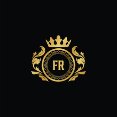 Luxury royal wing letter FA to FZ crest gold color logo vector image
