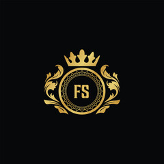 Luxury royal wing letter FA to FZ crest gold color logo vector image