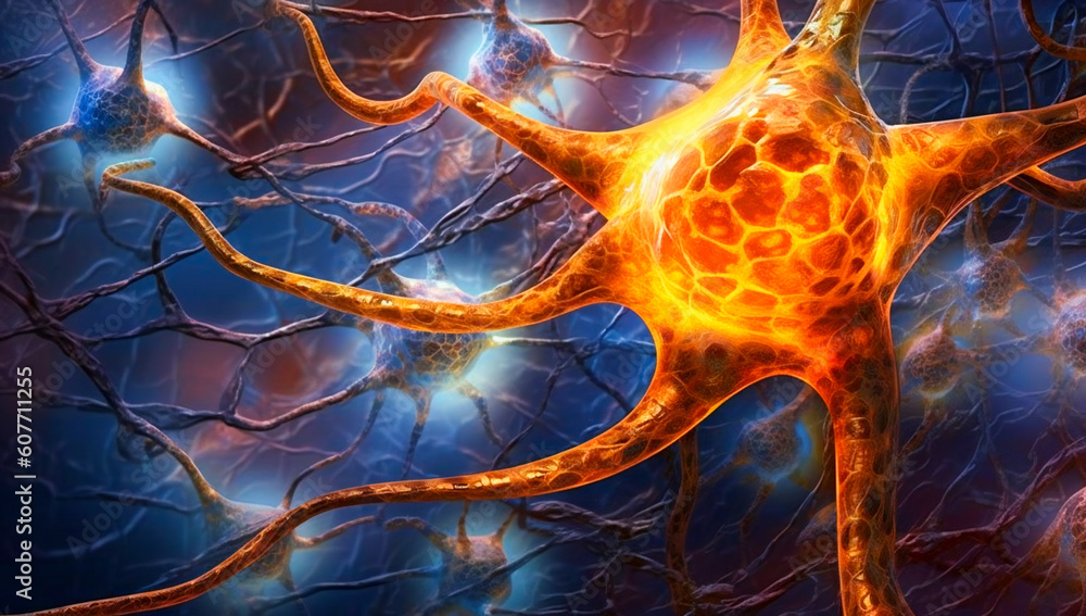 Poster neuron cells fantasy concept illustration. created with generative ai technology.