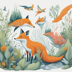 Animals in Nature: Design whimsical watercolor illustrations of animals in their natural habitats, such as a fox in a forest, a whale in the ocean, or a bird in a garden.