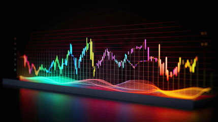 Stock exchange market graph analysis background, business candle stick graph chart of stock market investment trading, blurred concept, Generative AI illustration