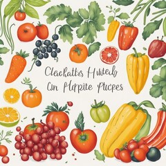 Fruits and Vegetables: Craft colorful watercolor clipart of delicious fruits and vegetables, including apples, oranges, tomatoes, carrots, and peppers, to add a fresh touch to your designs.