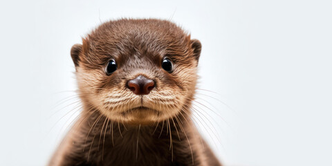 Cute baby otter isolated on a white background. Generative AI