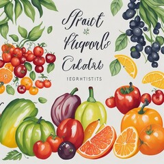 Fruits and Vegetables: Craft colorful watercolor clipart of delicious fruits and vegetables, including apples, oranges, tomatoes, carrots, and peppers, to add a fresh touch to your designs.
