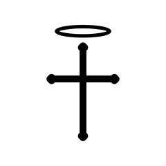 Black line christian crucifix cross religion with ring halo icon flat vector design