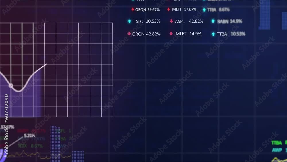 Aufkleber animation of statistical and stock market data processing against blue background