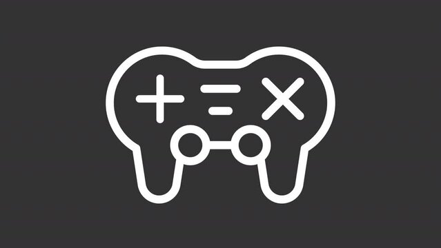 Animated gamepad white line icon. Game controller animation. Play station. Playing video game. Loop HD video with chroma key, alpha channel, transparent background. Outline motion graphic