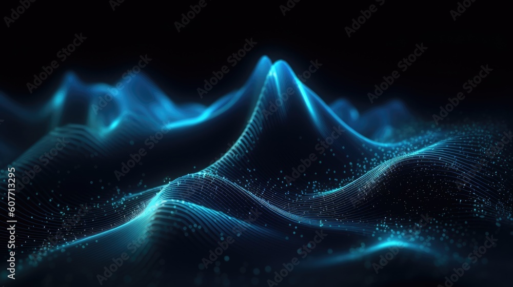 Poster 3d render of a modern background with a blue flowing particles wave design.generative ai aig21.