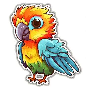 sticker with colorful parrot on a white background, ai tools generated image