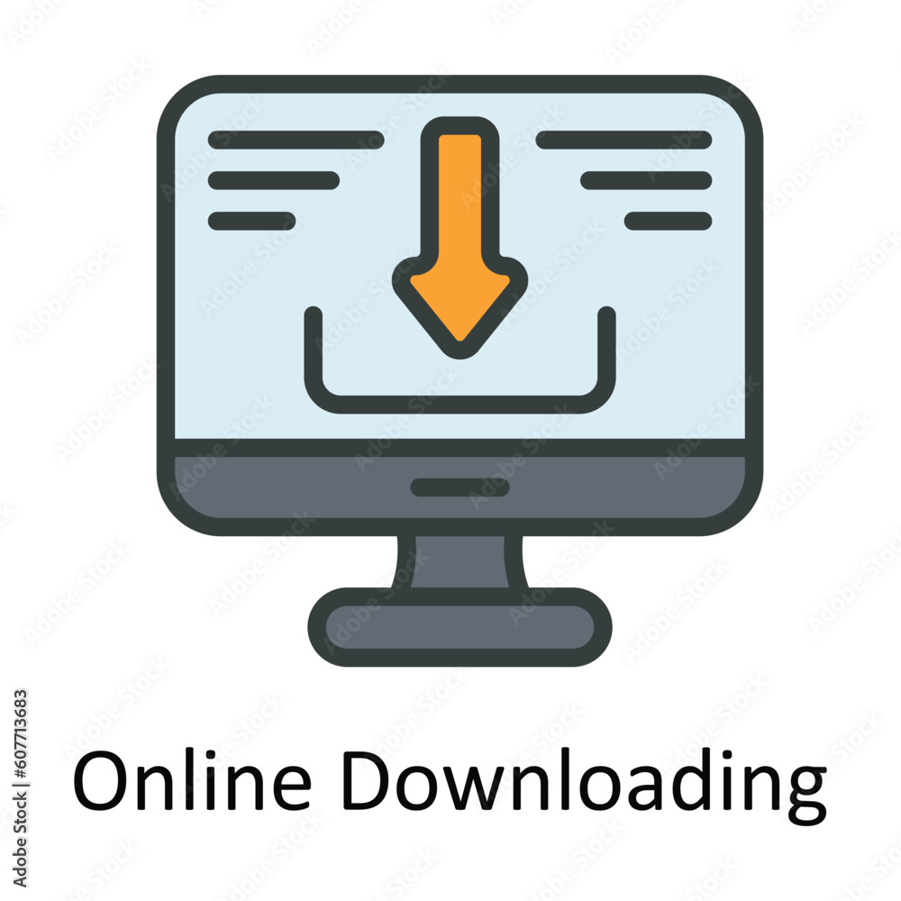 Poster online downloading vector fill outline icon design illustration. user interface symbol on white back