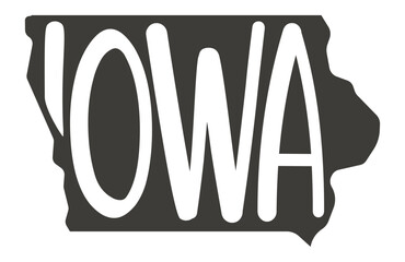 Iowa silhouette state. Iowa map with text script. Vector outline Isolated illustratuon on a white background. Iowa USA map for poster, banner, t-shirt, tee.