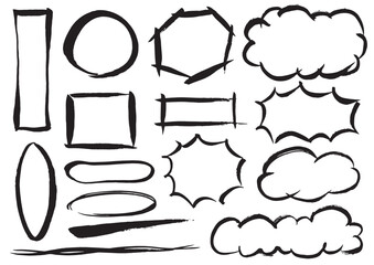 多めの墨で書いた様々なフレームや線のセット