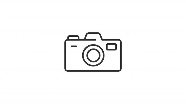 Animated camera flash line icon. Taking photo animation. Camera setting. Professional occupation. Photographer shooting. Loop HD video with alpha channel, transparent background. Motion graphic