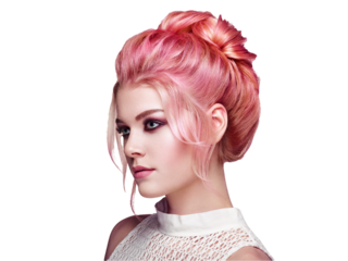 Blonde Girl with Elegant and shiny Hairstyle. Beautiful Model Woman with Curly Hairstyle. Care and Beauty Hair products. Perfect Make-Up