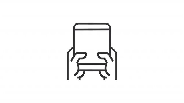 Animated hands with tablet line icon. Finger scrolling animation. Social media. Online shopping. E book. Touch screen. Loop HD video with alpha channel, transparent background. Outline motion graphic
