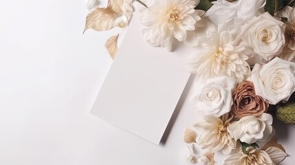 Obraz na płótnie Canvas Top view blank card with flowers Abstract organic flowers Blooming floral on white background